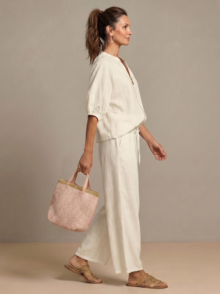 Natalia | Zip Front Blouson Top Wide Leg Set