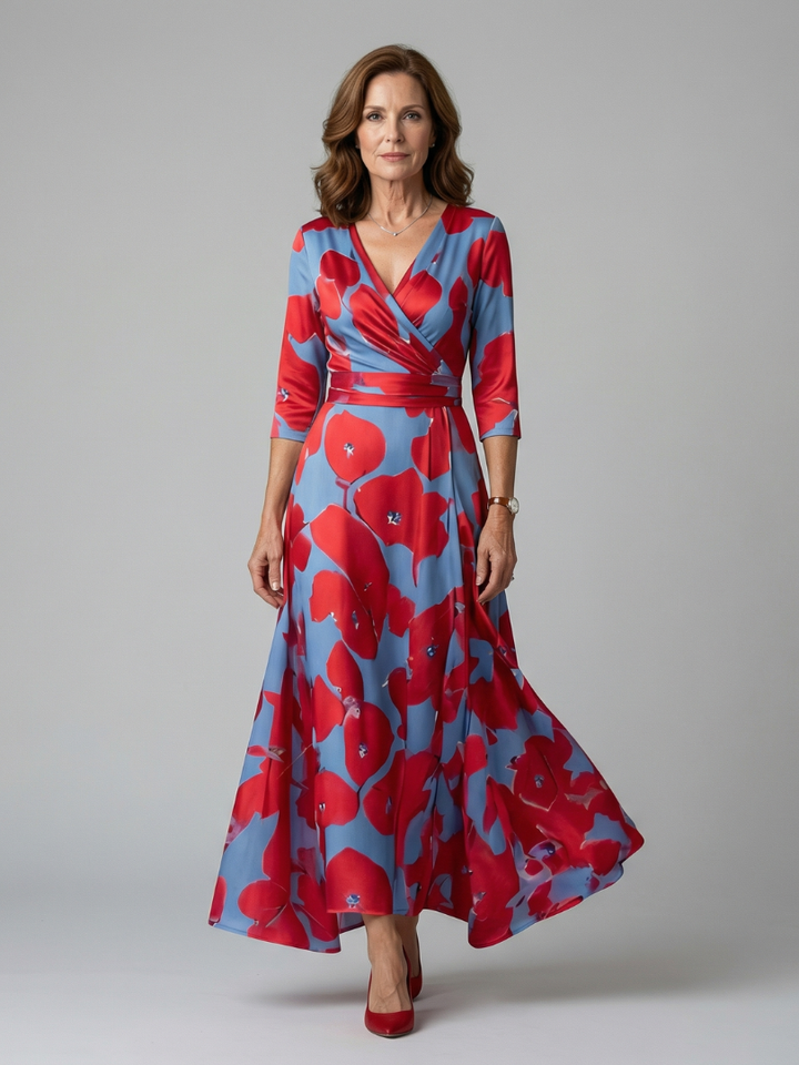 Celine | Cross Wrap Neck Midi Dress