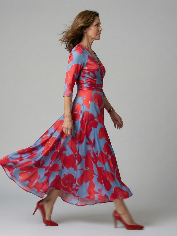 Celine | Cross Wrap Neck Midi Dress