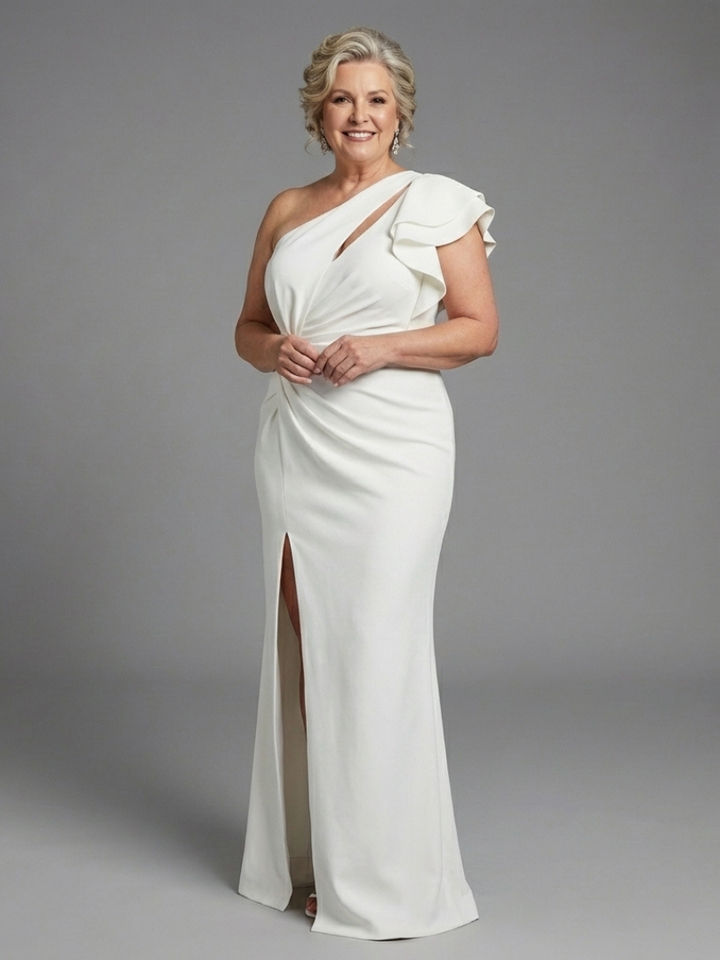 Quenelle | One Shoulder Ruffle Slit Maxi Dress