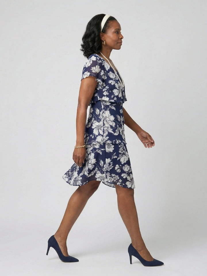 Thea | Subtle Floral Knee Length Dress