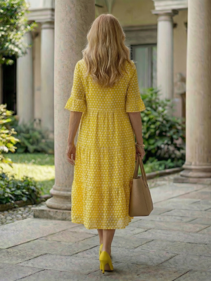 Arlo | Polka Dot Tiered Midi Dress Short Sleeve