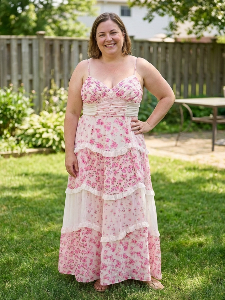 Linnea | Spaghetti Strap Ruched Bodice Floral Tiered Maxi Dress