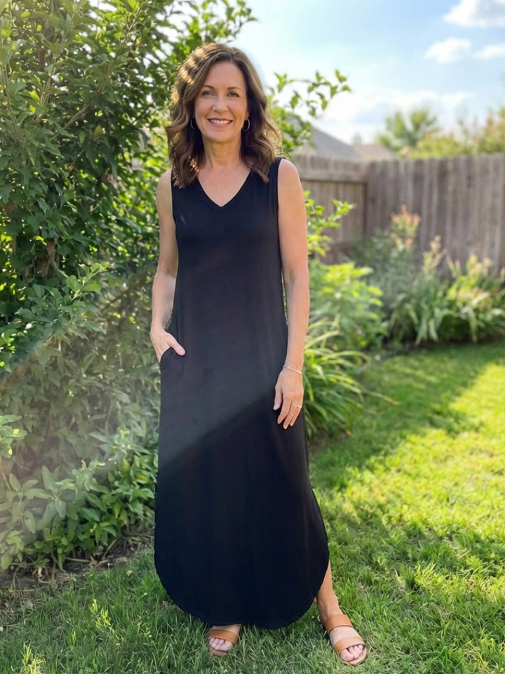 Liora | Sleeveless V Neck Pocket Maxi Dress