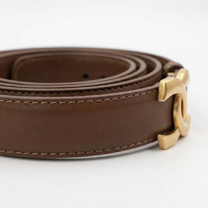 Smooth Buckle Belt with Gold-Tone Hardware